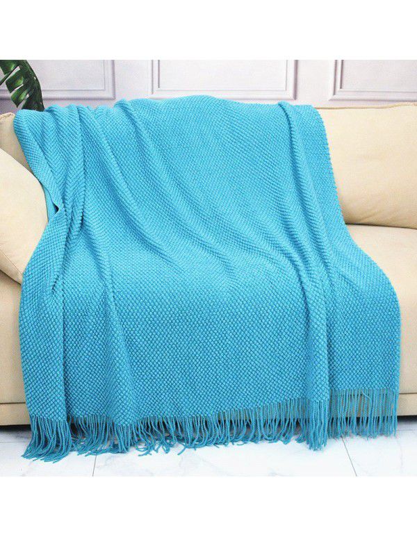 Pure color knitting blanket Home stay bed end decorative blanket blanket bed napkin ins nap air conditioning blanket blanket sofa blanket