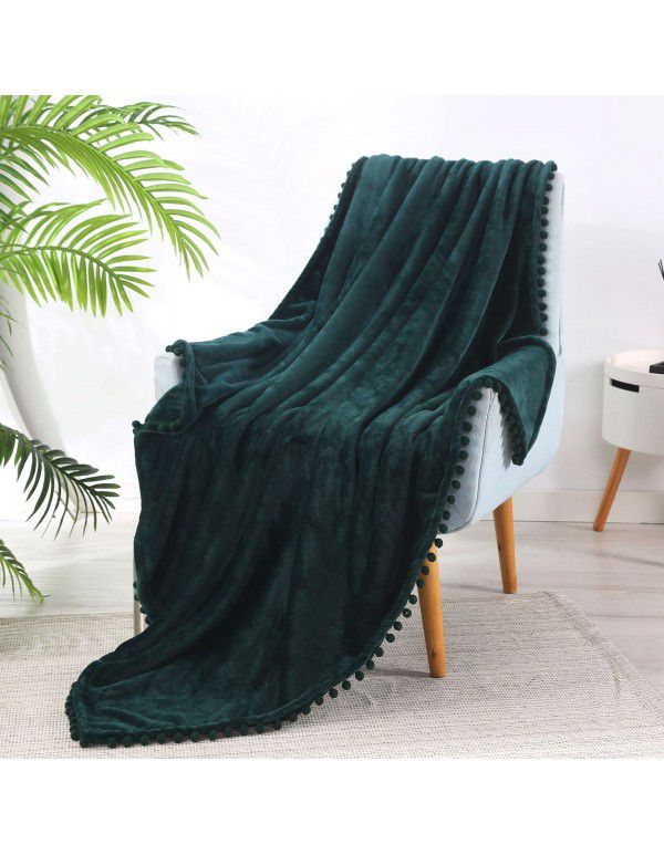 Solid color flannel ball blanket wholesale solid color tassel blanket office wool ball gift blanket blanket