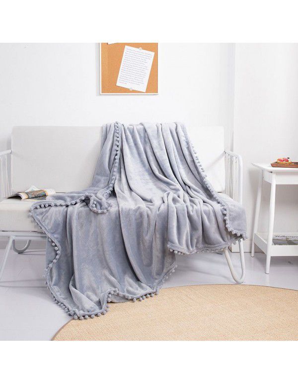 Cross border direct supply tassel ball blanket sofa dormitory blanket gift air conditioning blanket flange color solid wholesale