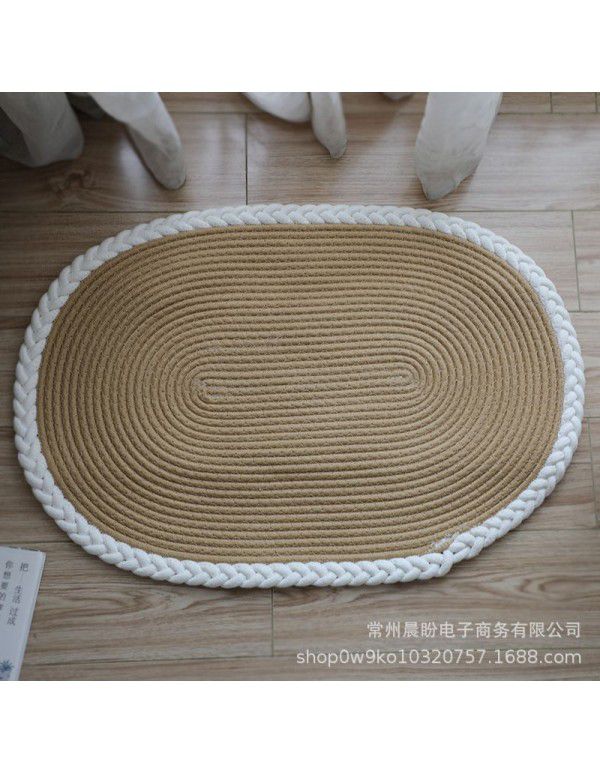 Simple Japanese woven mat porch floor mat doormat bathroom water absorbing scrub floor mat cream oval floor mat