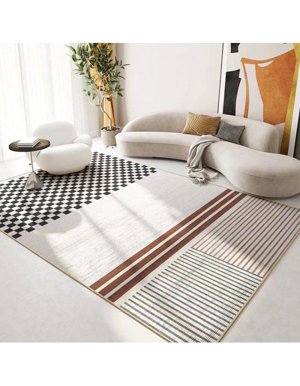 Luxury ring velvet checkerboard retro living room anti-skid carpet floor mat is fully covered with household high-grade tea table carpet