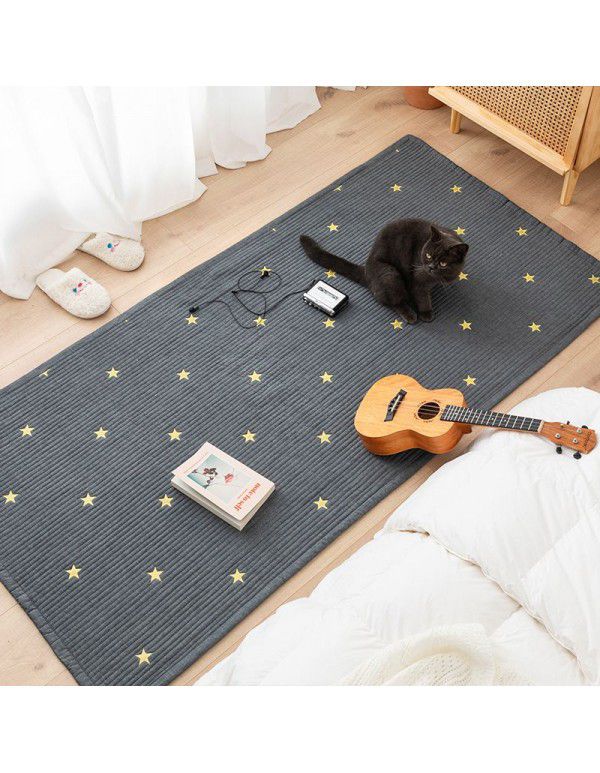 Washed cotton embroidered floor mat Multi functional bedroom bedside carpet Living room sofa Tea table Cotton floor mat Machine washable