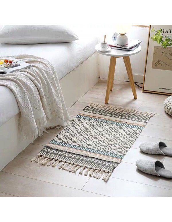 Nordic ins cotton and linen tassel woven floor mats Bedside mattresses are simple Modern carpets can be machine washed