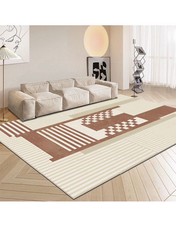 Spot log milk tea style carpet, Japanese style luxury, geometric stripe, living room carpet, bedroom, light color bedside carpet