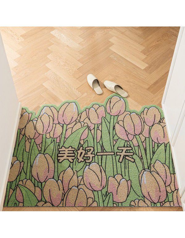 Household Xiaoqing fresh air enters the door, silk ring floor mat ins, flower porch, mud scraping, soil scraping, foot mat can be cut