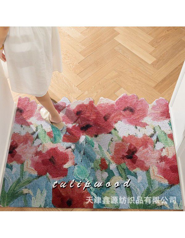 Household Xiaoqing fresh air enters the door, silk ring floor mat ins, flower porch, mud scraping, soil scraping, foot mat can be cut