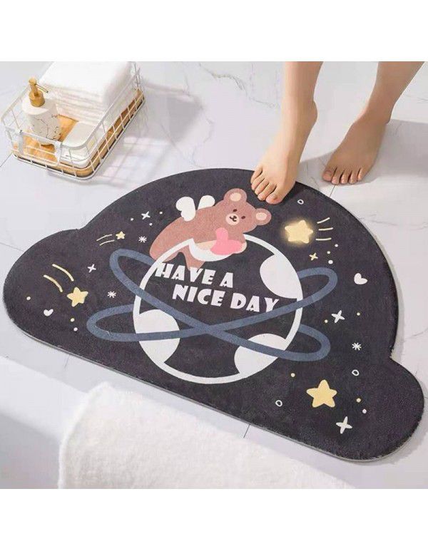 Semi round rainbow cartoon crystal cashmere imitation carpet Non slip foot mat at the entrance of bathroom Water absorbing floor mat