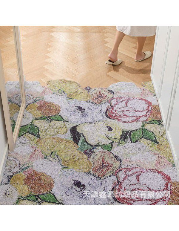 Household Xiaoqing fresh air enters the door, silk ring floor mat ins, flower porch, mud scraping, soil scraping, foot mat can be cut