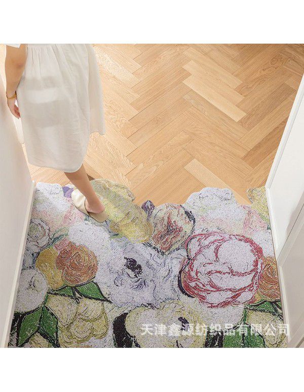 Household Xiaoqing fresh air enters the door, silk ring floor mat ins, flower porch, mud scraping, soil scraping, foot mat can be cut