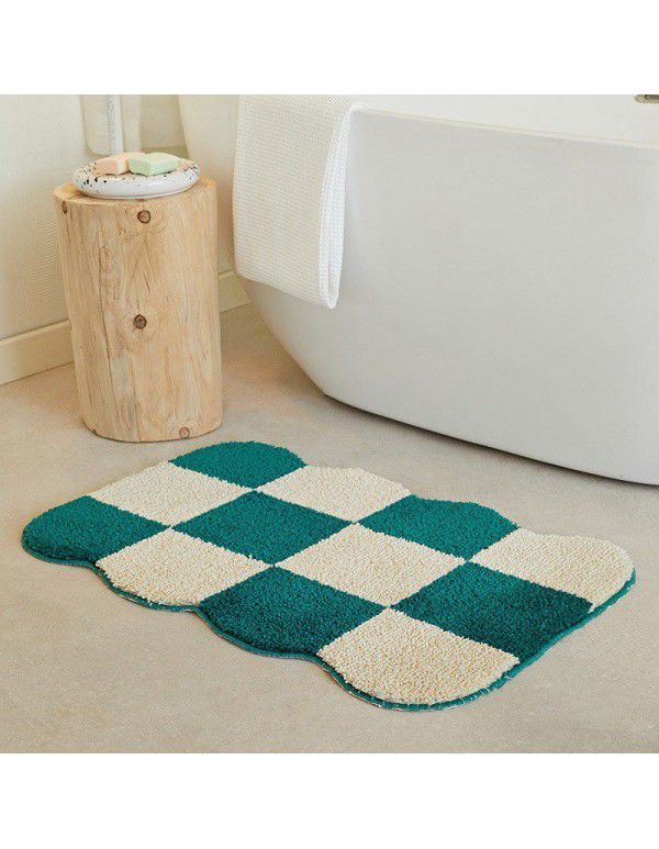 Carpet floor mat Modern simple checkerboard imitation cashmere carpet Bathroom Water absorbing anti-skid foot mat profiled