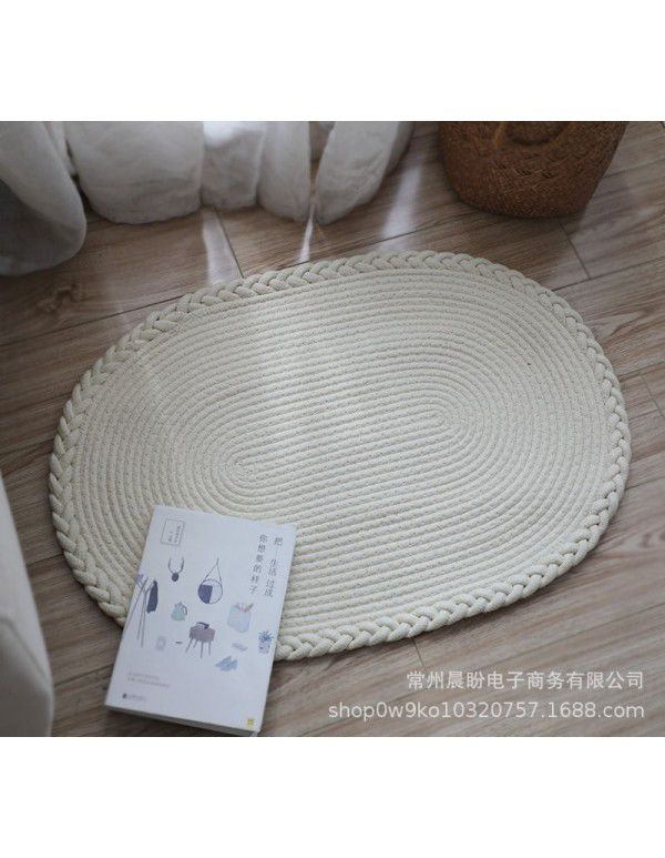 Simple Japanese woven mat porch floor mat doormat bathroom water absorbing scrub floor mat cream oval floor mat