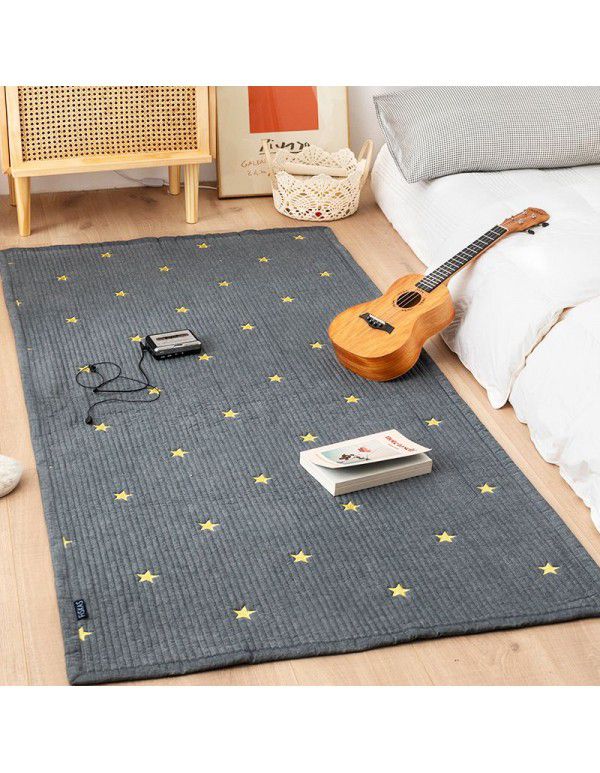 Washed cotton embroidered floor mat Multi functional bedroom bedside carpet Living room sofa Tea table Cotton floor mat Machine washable