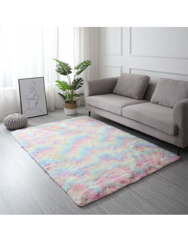 Tie dyed gradient carpet, living room, tea table mat, long plush, washable, floor mat, bedroom, bedside blanket ins, Nordic