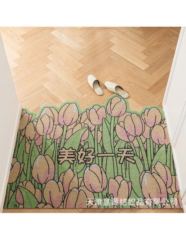 Household Xiaoqing fresh air enters the door, silk ring floor mat ins, flower porch, mud scraping, soil scraping, foot mat can be cut