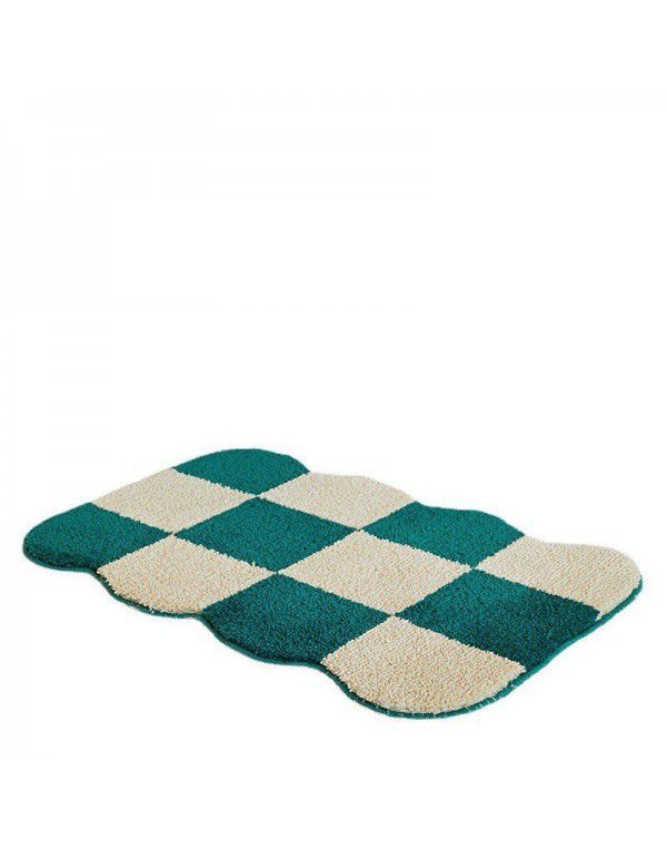 Carpet floor mat Modern simple checkerboard imitation cashmere carpet Bathroom Water absorbing anti-skid foot mat profiled