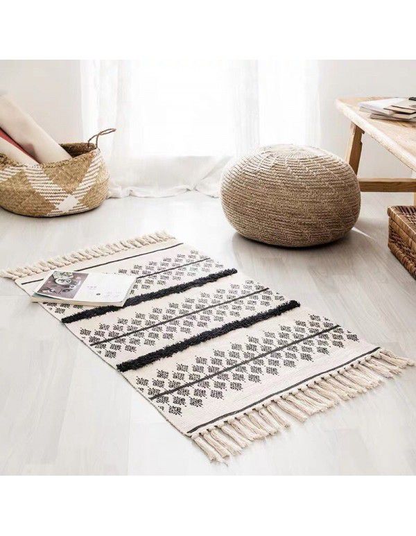 Nordic ins cotton and linen tassel woven floor mats Bedside mattresses are simple Modern carpets can be machine washed