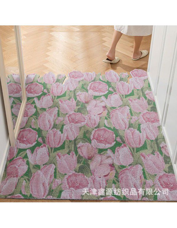 Household Xiaoqing fresh air enters the door, silk ring floor mat ins, flower porch, mud scraping, soil scraping, foot mat can be cut