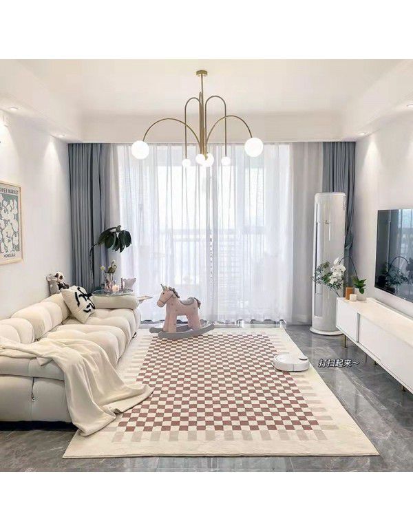 Luxury living room is fully covered with cashmere carpet, fashionable checkerboard carpet, household tatami bedroom, bedside mat