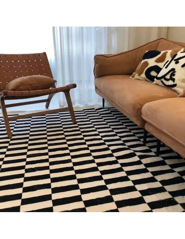 Cross border cashmere carpet floor mat, Roman living room, densified short wool carpet, Chinese antique checkerboard, bedroom, bed tail carpet