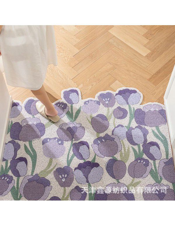 Household Xiaoqing fresh air enters the door, silk ring floor mat ins, flower porch, mud scraping, soil scraping, foot mat can be cut