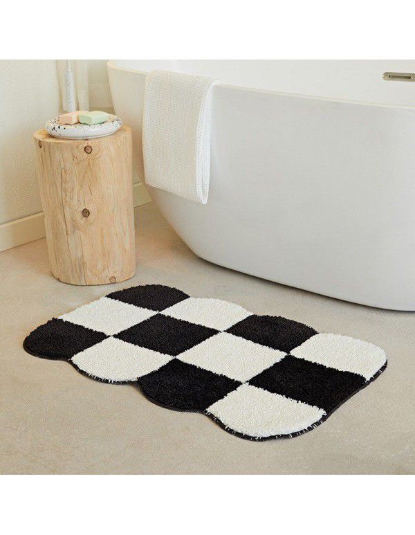 Carpet floor mat Modern simple checkerboard imitation cashmere carpet Bathroom Water absorbing anti-skid foot mat profiled