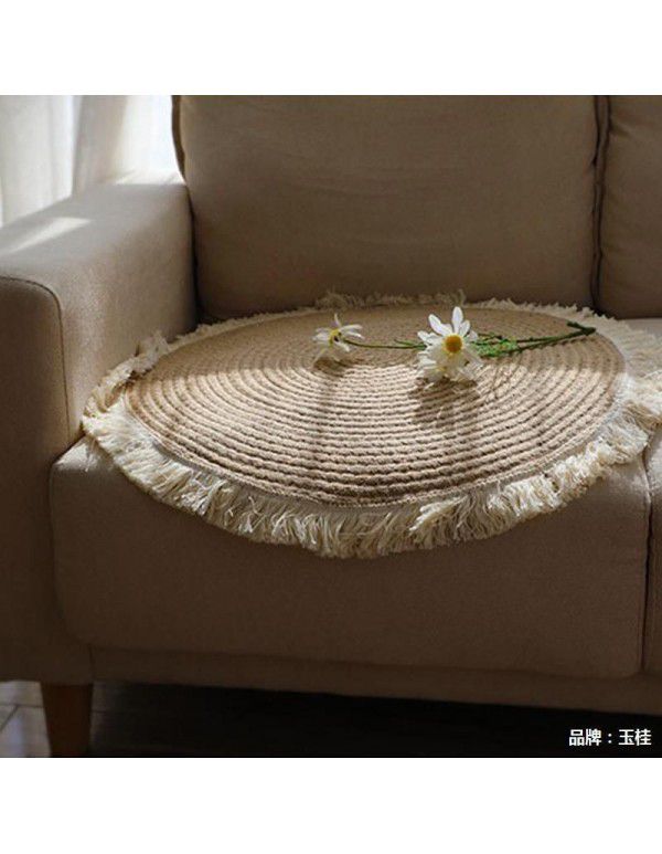 Nordic cotton and linen woven tassel floor mat rope woven French window carpet home stay decoration study teahouse tea table mat round