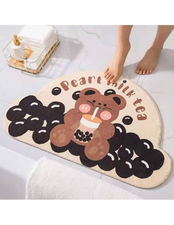 Semi round rainbow cartoon crystal cashmere imitation carpet Non slip foot mat at the entrance of bathroom Water absorbing floor mat