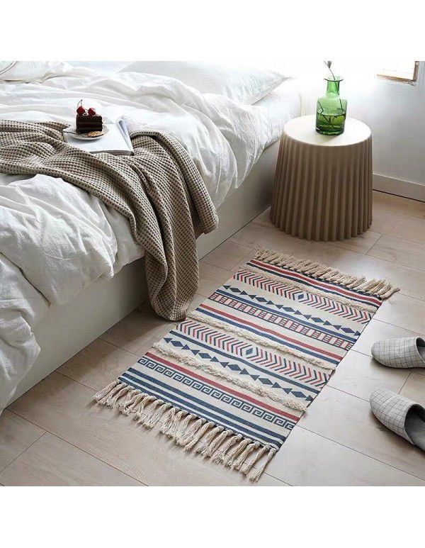 Nordic ins cotton and linen tassel woven floor mats Bedside mattresses are simple Modern carpets can be machine washed