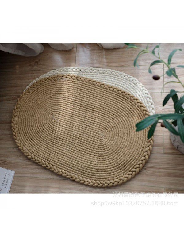 Simple Japanese woven mat porch floor mat doormat bathroom water absorbing scrub floor mat cream oval floor mat