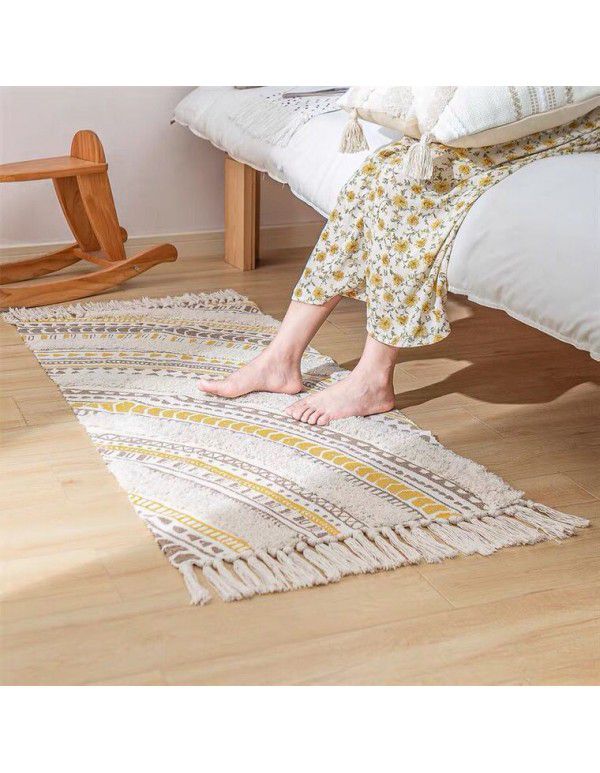 Nordic ins cotton and linen tassel woven floor mats Bedside mattresses are simple Modern carpets can be machine washed