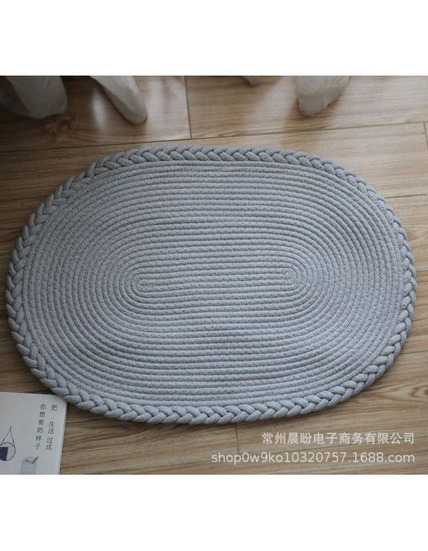 Simple Japanese woven mat porch floor mat doormat bathroom water absorbing scrub floor mat cream oval floor mat