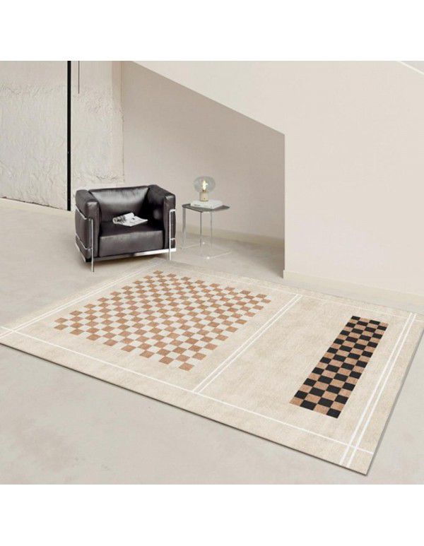 Luxury ring velvet checkerboard retro living room anti-skid carpet floor mat is fully covered with household high-grade tea table carpet