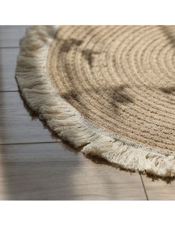 Nordic cotton and linen woven tassel floor mat rope woven French window carpet home stay decoration study teahouse tea table mat round