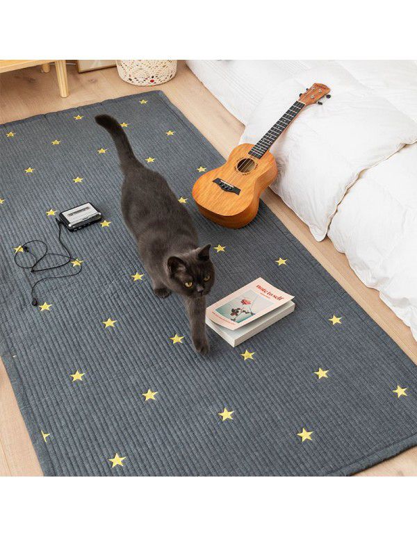 Washed cotton embroidered floor mat Multi functional bedroom bedside carpet Living room sofa Tea table Cotton floor mat Machine washable