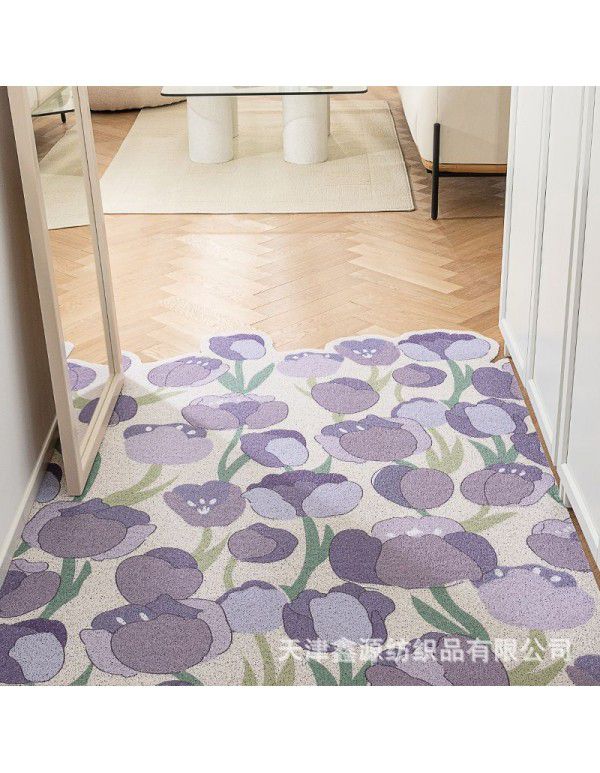 Household Xiaoqing fresh air enters the door, silk ring floor mat ins, flower porch, mud scraping, soil scraping, foot mat can be cut