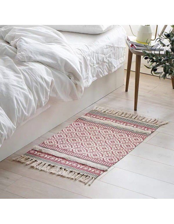 Nordic ins cotton and linen tassel woven floor mats Bedside mattresses are simple Modern carpets can be machine washed