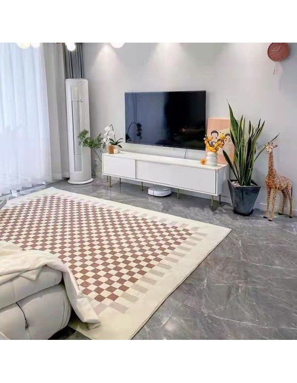 Luxury living room is fully covered with cashmere carpet, fashionable checkerboard carpet, household tatami bedroom, bedside mat