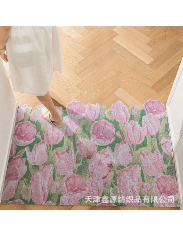 Household Xiaoqing fresh air enters the door, silk ring floor mat ins, flower porch, mud scraping, soil scraping, foot mat can be cut