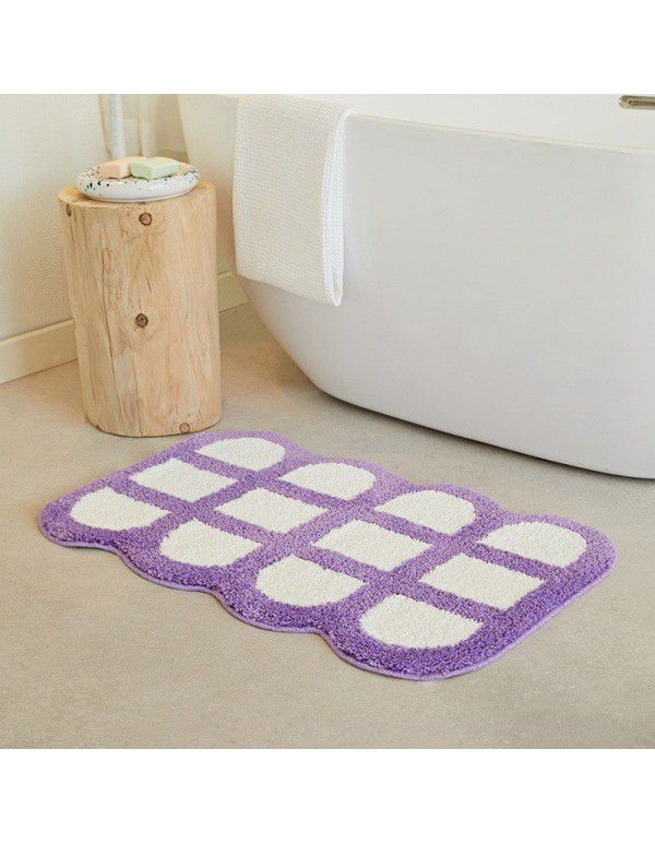 Carpet floor mat Modern simple checkerboard imitation cashmere carpet Bathroom Water absorbing anti-skid foot mat profiled