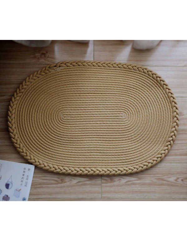 Simple Japanese woven mat porch floor mat doormat bathroom water absorbing scrub floor mat cream oval floor mat