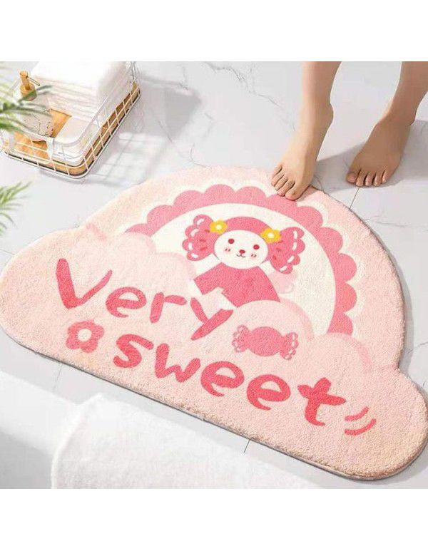 Semi round rainbow cartoon crystal cashmere imitation carpet Non slip foot mat at the entrance of bathroom Water absorbing floor mat