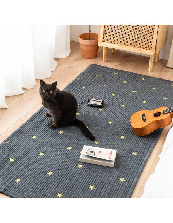 Washed cotton embroidered floor mat Multi functional bedroom bedside carpet Living room sofa Tea table Cotton floor mat Machine washable