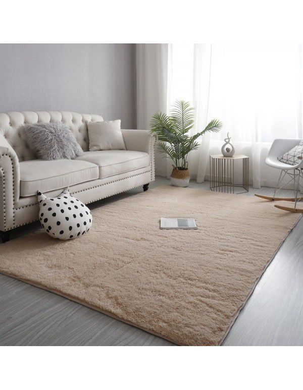 White carpet, living room, household bedroom, plush floor mat, large area, Nordic girls, full room, bedside