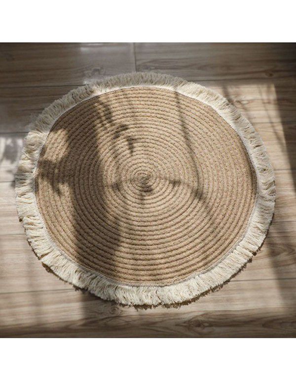 Nordic cotton and linen woven tassel floor mat rope woven French window carpet home stay decoration study teahouse tea table mat round