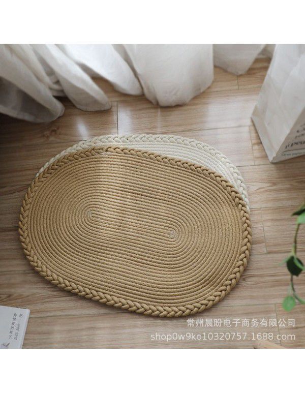 Simple Japanese woven mat porch floor mat doormat bathroom water absorbing scrub floor mat cream oval floor mat