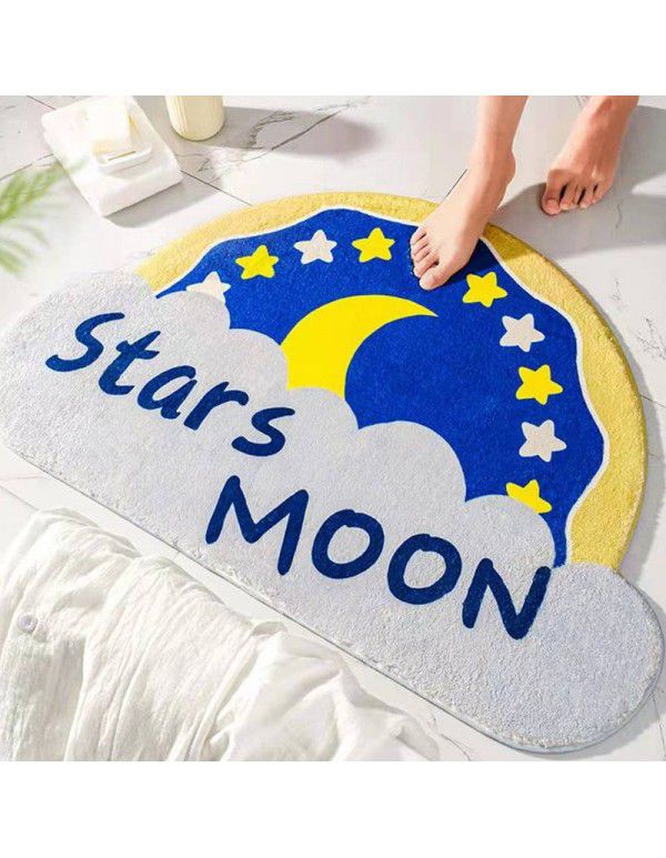 Semi round rainbow cartoon crystal cashmere imitation carpet Non slip foot mat at the entrance of bathroom Water absorbing floor mat