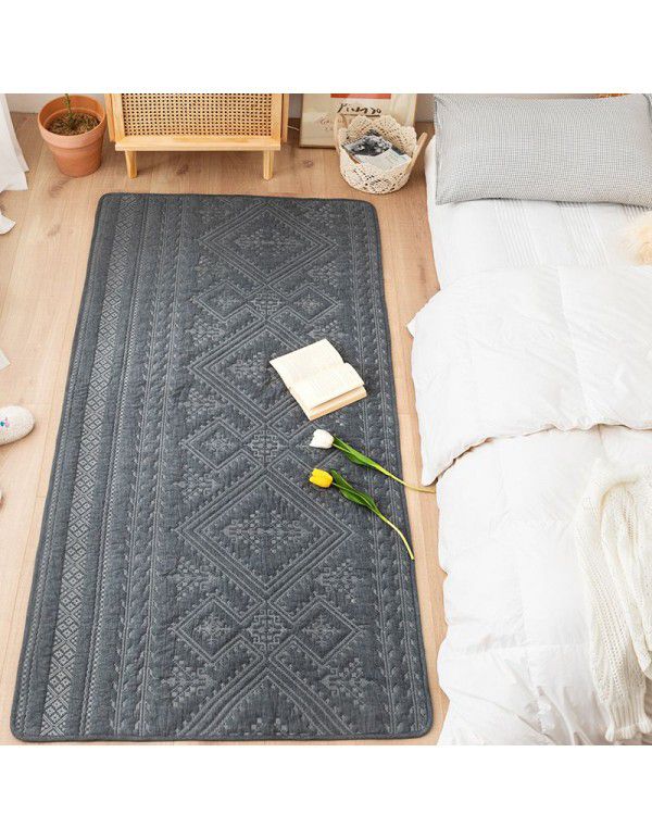 Washed cotton embroidered floor mat Multi functional bedroom bedside carpet Living room sofa Tea table Cotton floor mat Machine washable