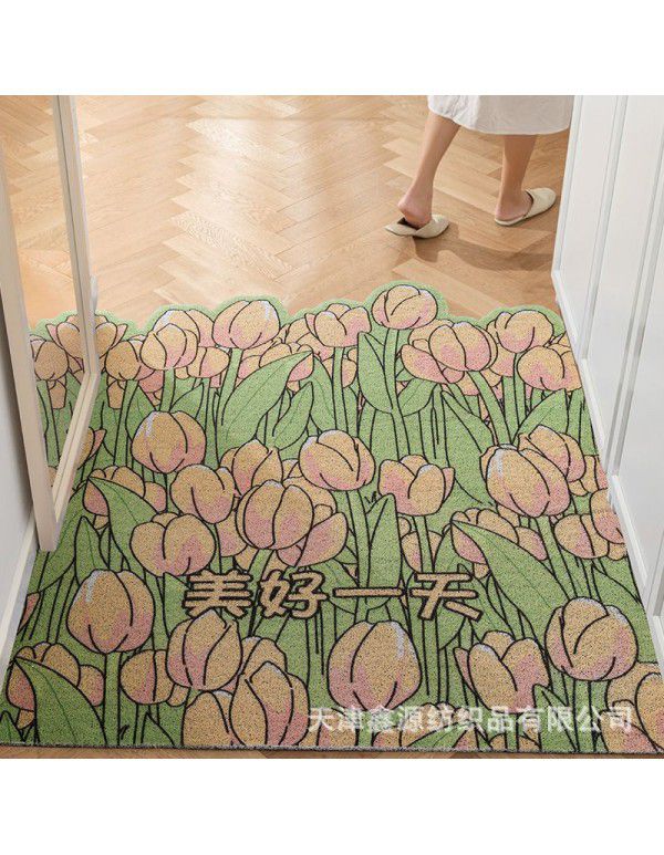 Household Xiaoqing fresh air enters the door, silk ring floor mat ins, flower porch, mud scraping, soil scraping, foot mat can be cut