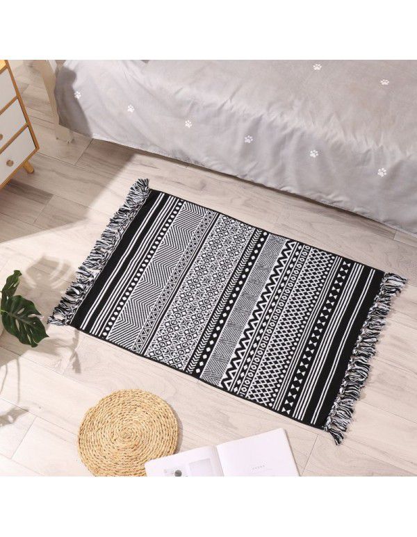 Nordic ins cotton and linen tassel woven floor mats Bedside mattresses are simple Modern carpets can be machine washed