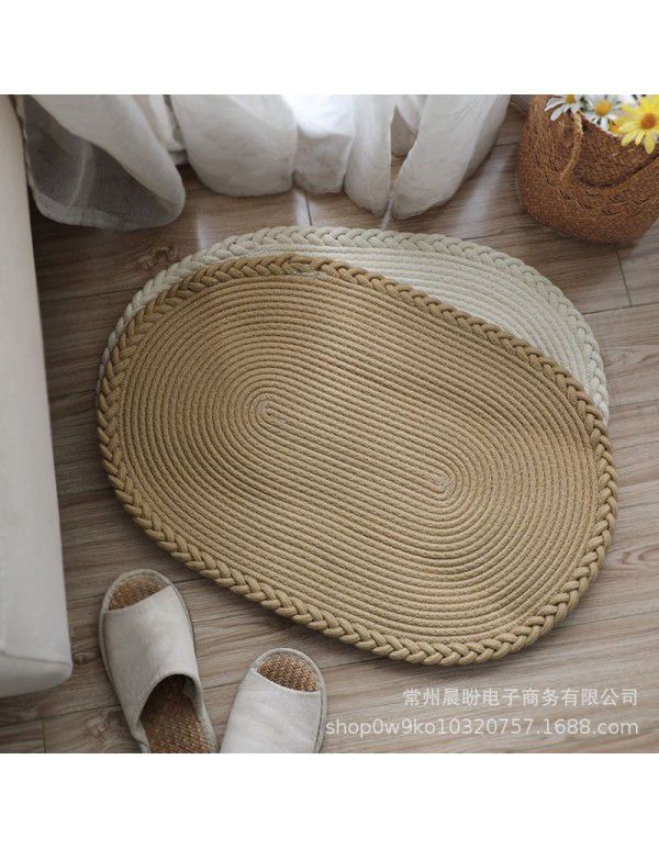 Simple Japanese woven mat porch floor mat doormat bathroom water absorbing scrub floor mat cream oval floor mat